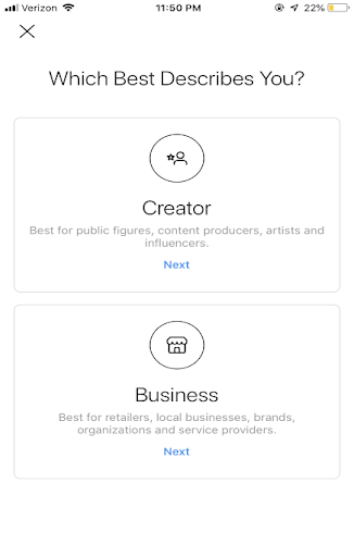 Step 2 - Choose business account