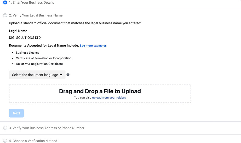 Verification process on Facebook