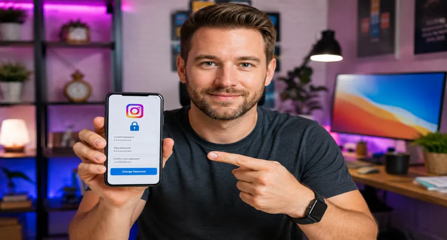 a man holding his phone with Instagram's settings open on it