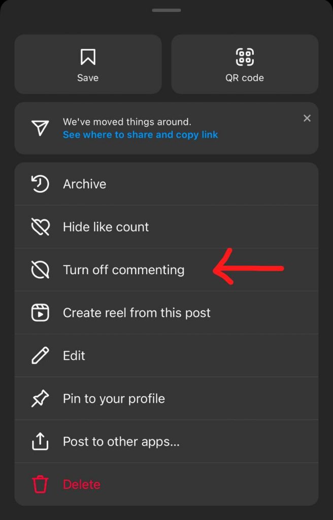 Turn Off commenting on Instagram