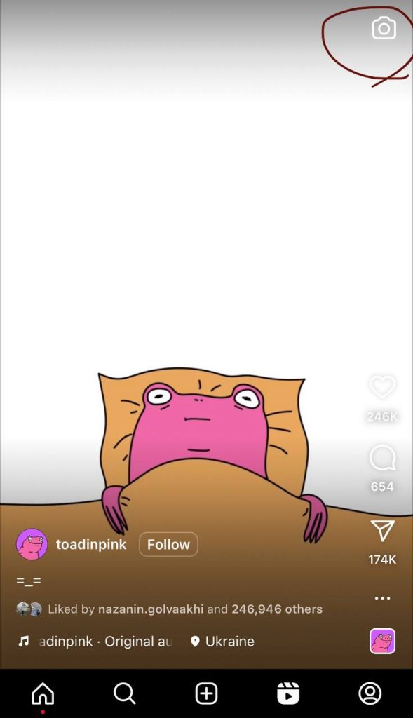 Tap on the camera icon on IG