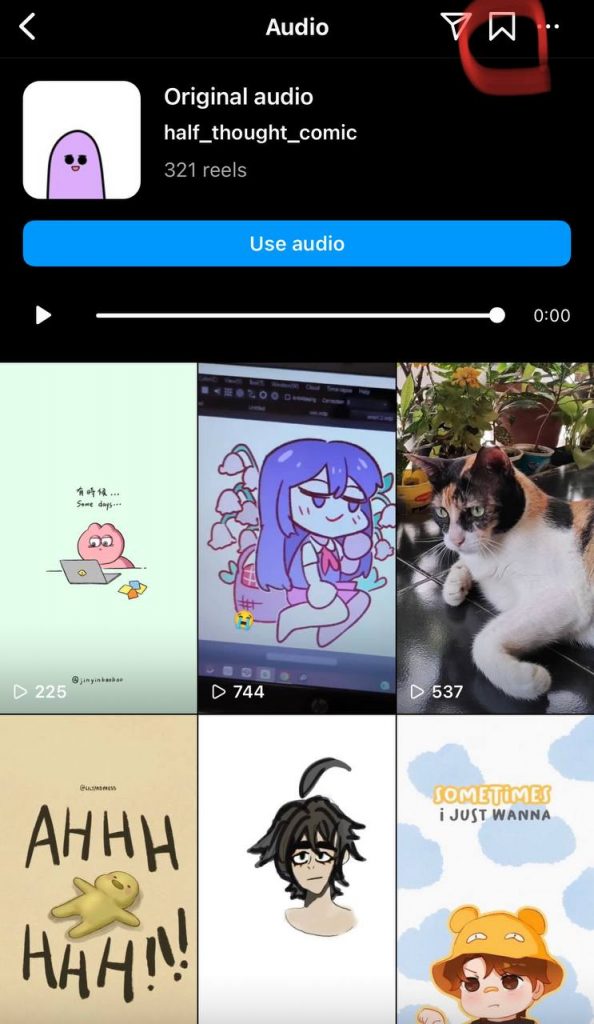 Save the selected audio from reels and save it