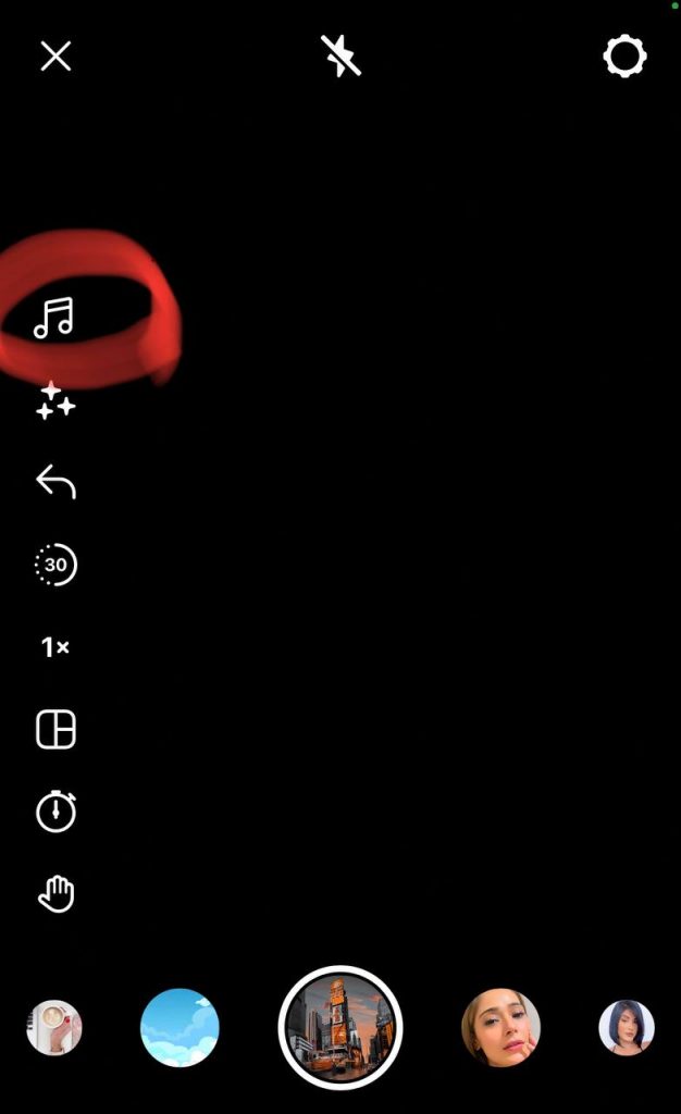 Choose the music icon on IG app