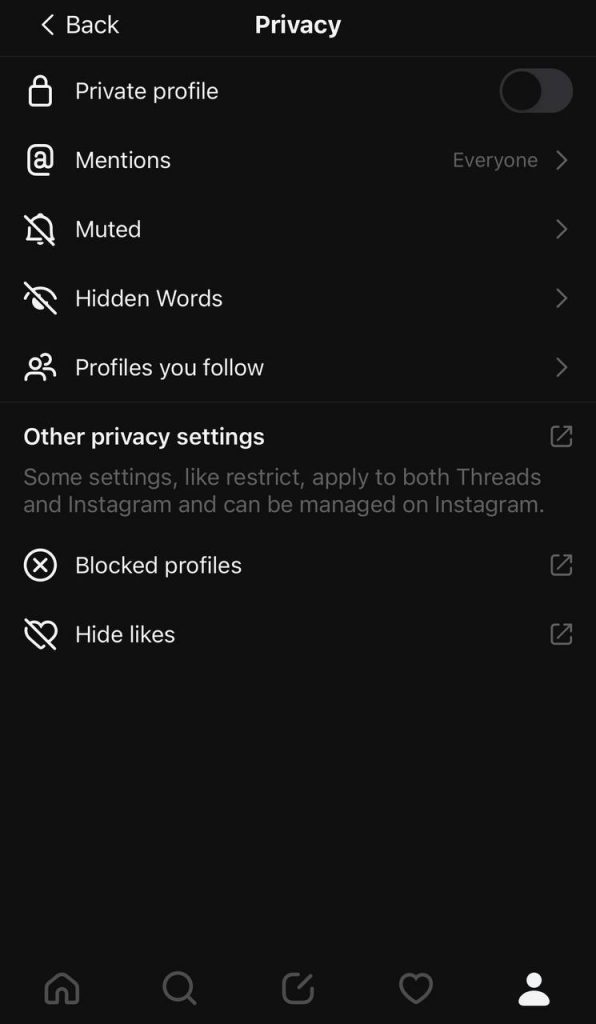 Instagram Threads Privacy Menu 