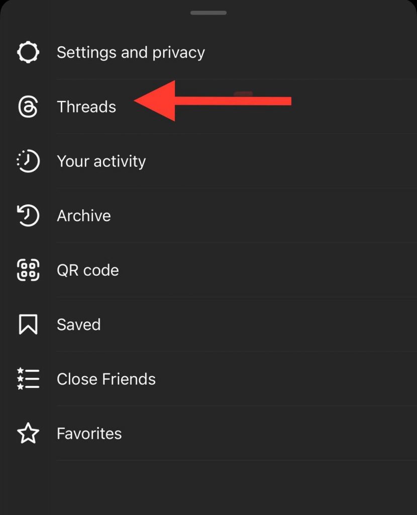 Threads on Instagram menu