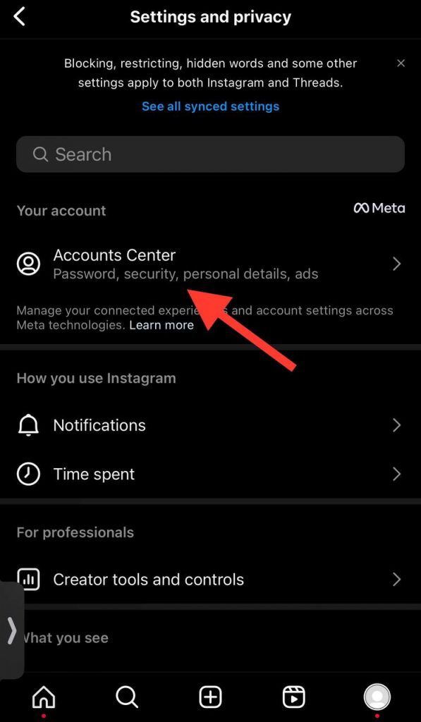 Tap account center