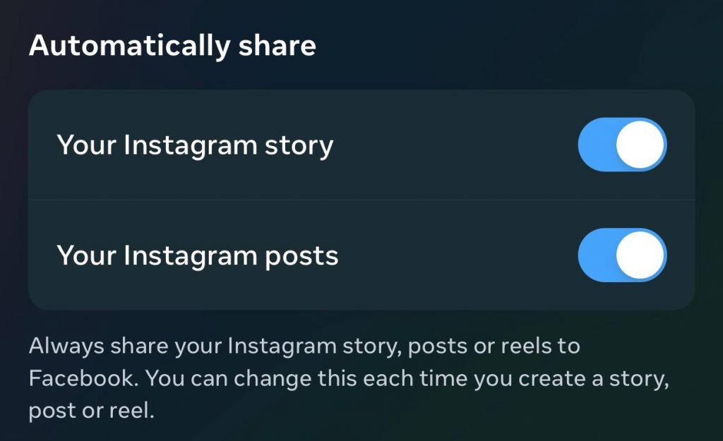 toggle Instagram post and story