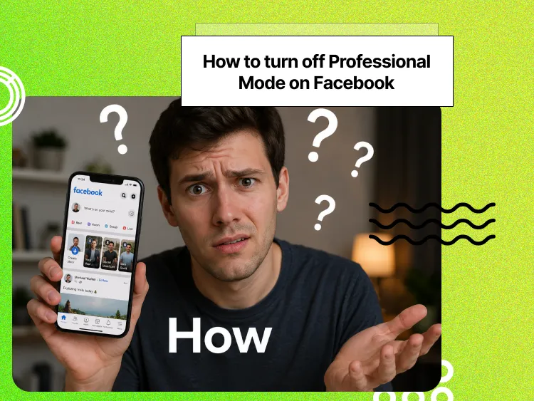 a person facing the camera, holding a phone up with facebook open on it looking confused and only the word How and question marks around their head
