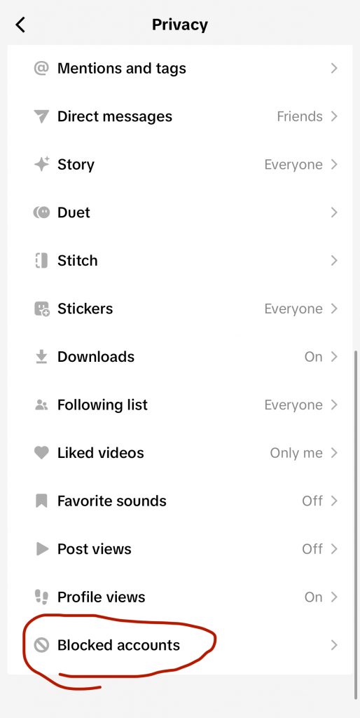 Tap on blocked accounts