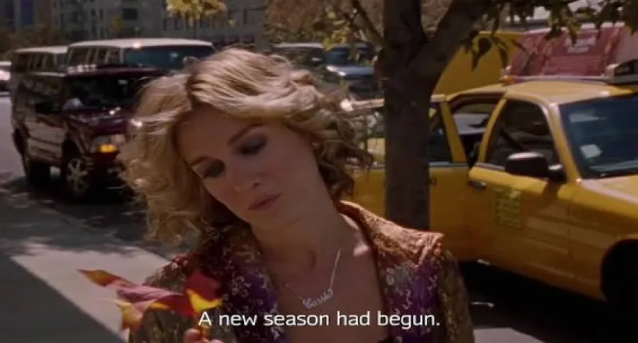 screenshot of a scene in the tv series sex and the city where the character is sayin: "a new season had begun".
