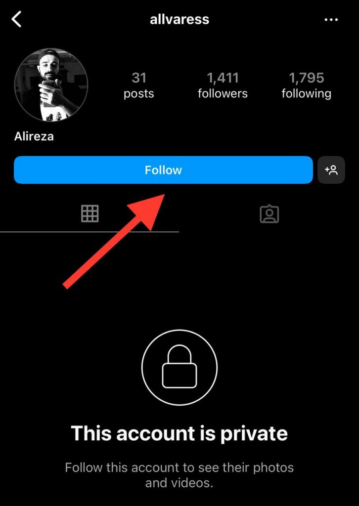 Tap on follow