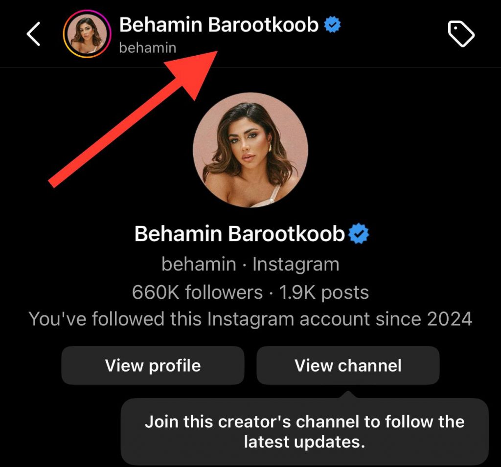 Tap on username