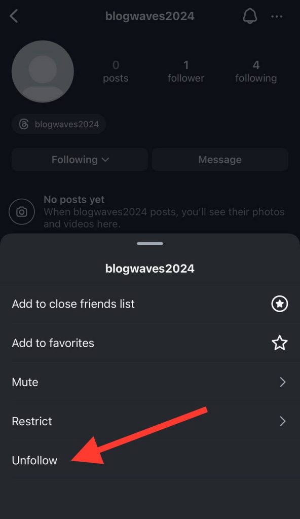 Unfollow the acc