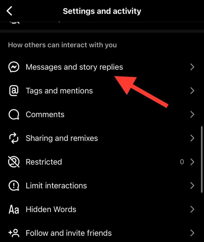 select ‘Messages and story replies