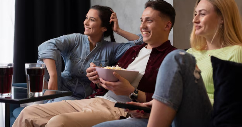 some friends watching movie together