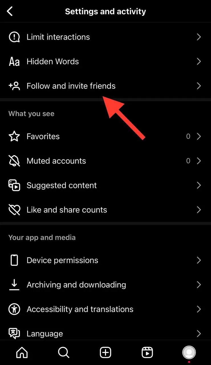 choose follow and invite friends
