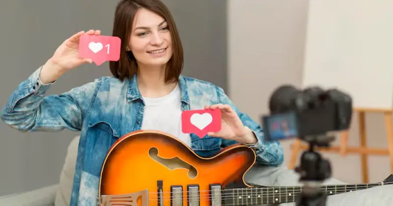 an influencer taking a promotional video