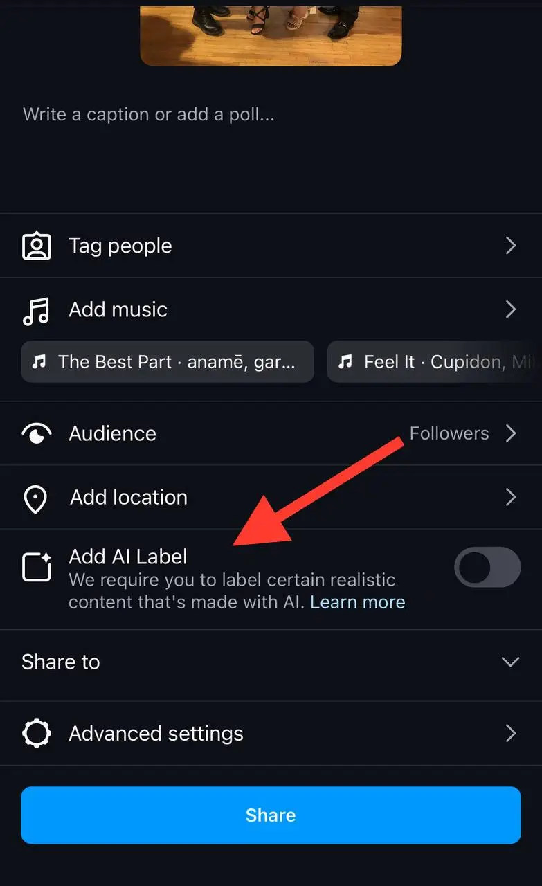 using AI in caption on Instagram