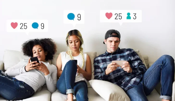 some teenagers checking their social media