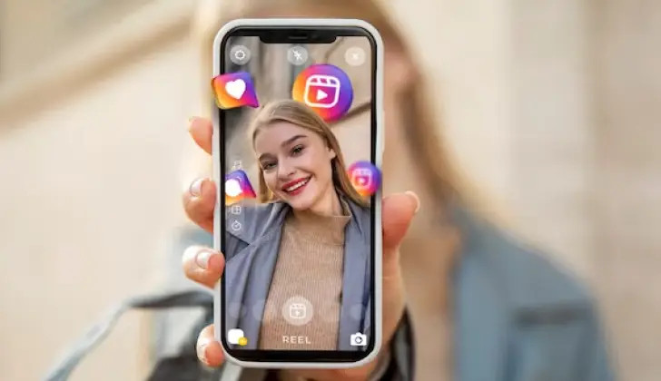 a girl sharing a reel on Instagram