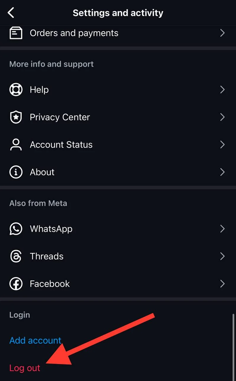 logout and login to Instagram