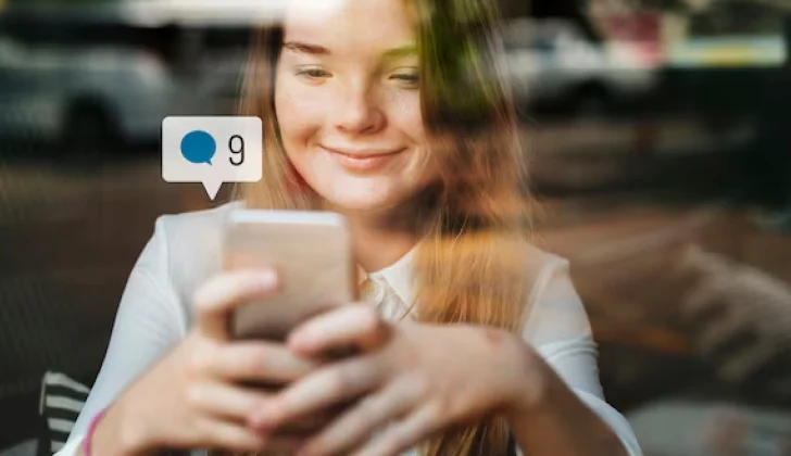 A girl checking her social media