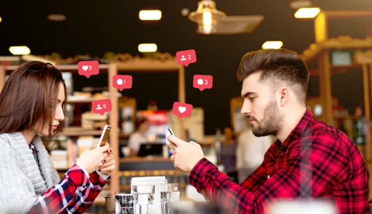two people scrolling on social media
