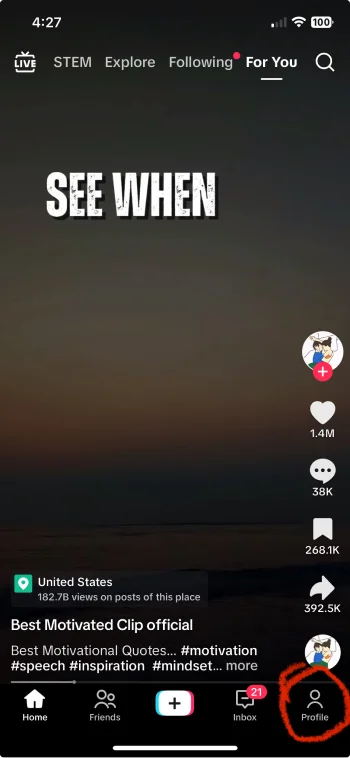 Open TikTok and Tap on Profile icon