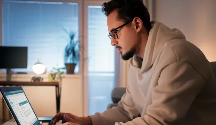 a guy working with his laptop