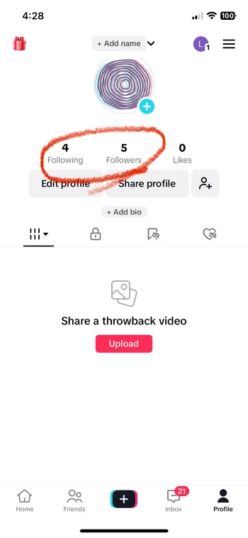 Tap on following and followers on TikTok