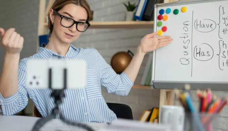 a girl creating educational content