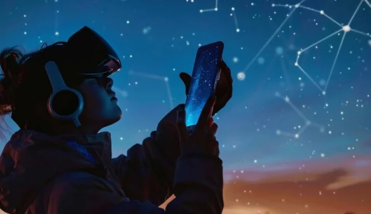 a person using VR with galaxy theme