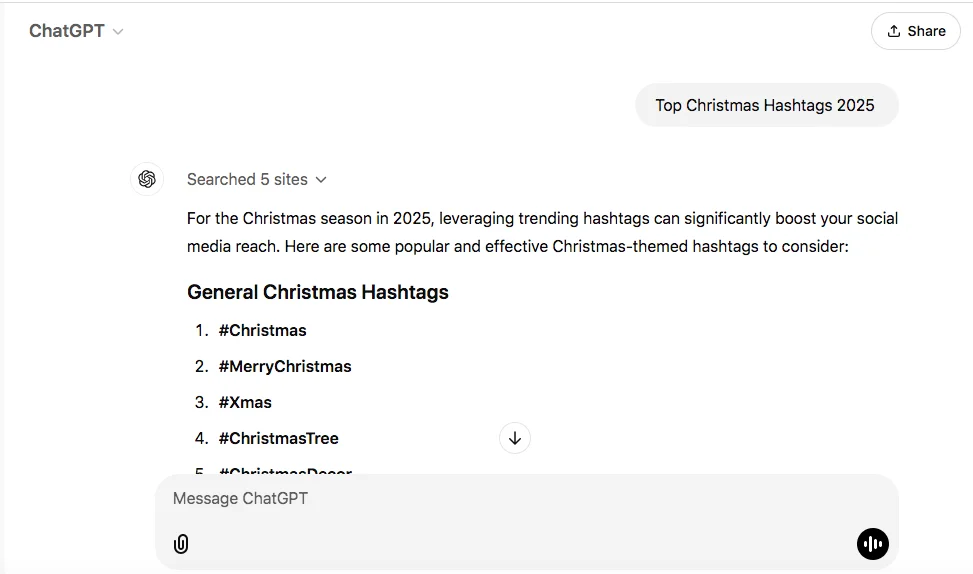 Use Chatgpt to search for hashtags