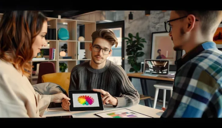 a group of people having a meeting in an agency