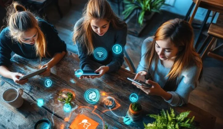 a group of girls working with their phones