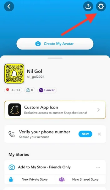 tap on setting icon