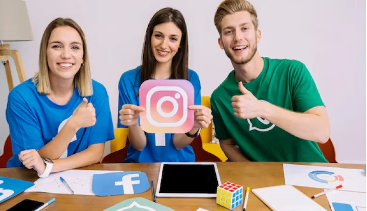 group of people promoting social media