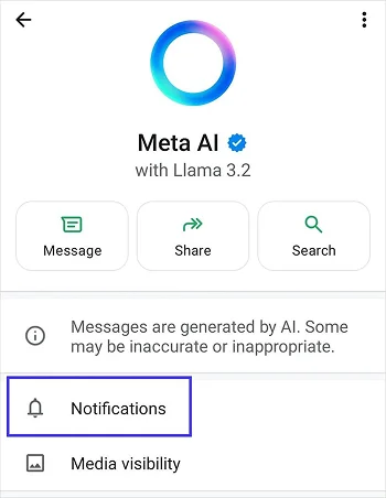Turn off Whatsapp AI notification