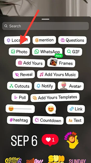 choose photo option from stickers