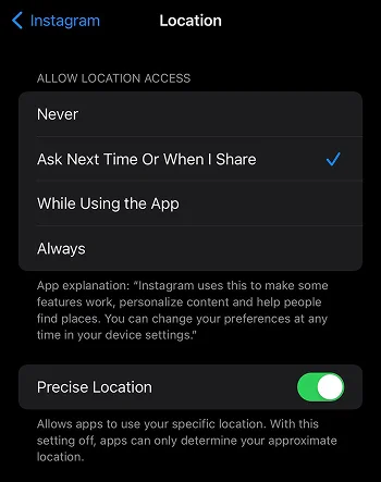 choose location access