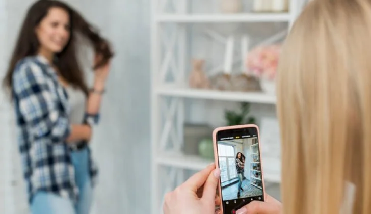 a girl taking picture from her friend