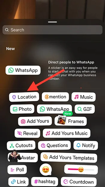 Choose Location from sticker