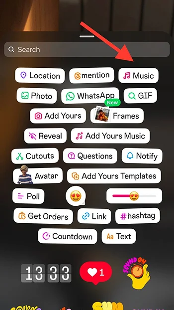 tap on sticker and add music