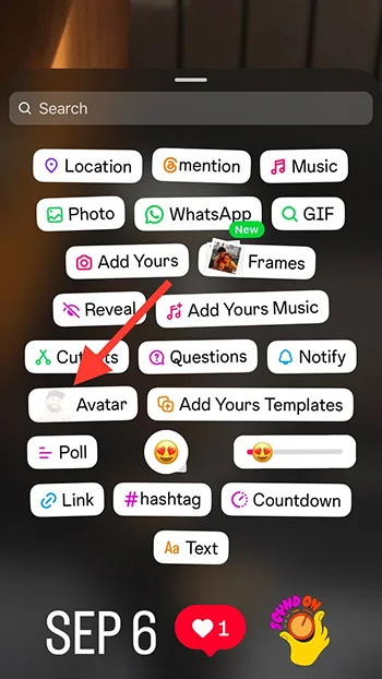 tap on sticker and choose avatar