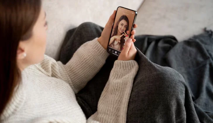 a girl checking social media