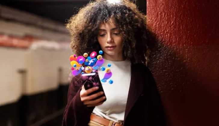 a girl checking social media