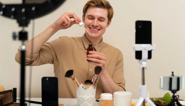 an influencer reviewing a brand product