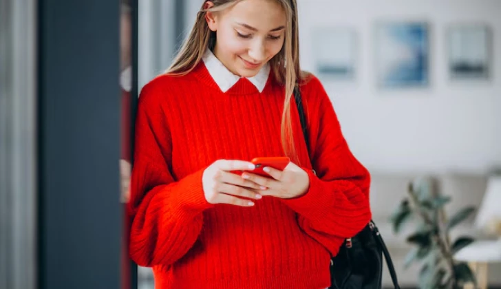 girls checking her phone