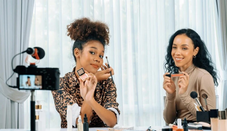 two women creating content