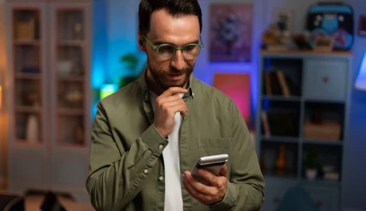 a guy checking his phone